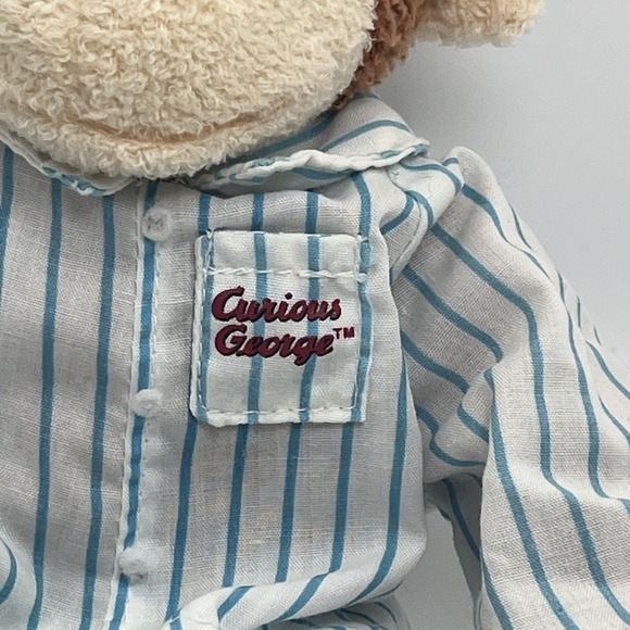GUND Curious GEORGE Plush White Green Stripe Pajamas Monkey No tush Tag - Picture 3 of 4